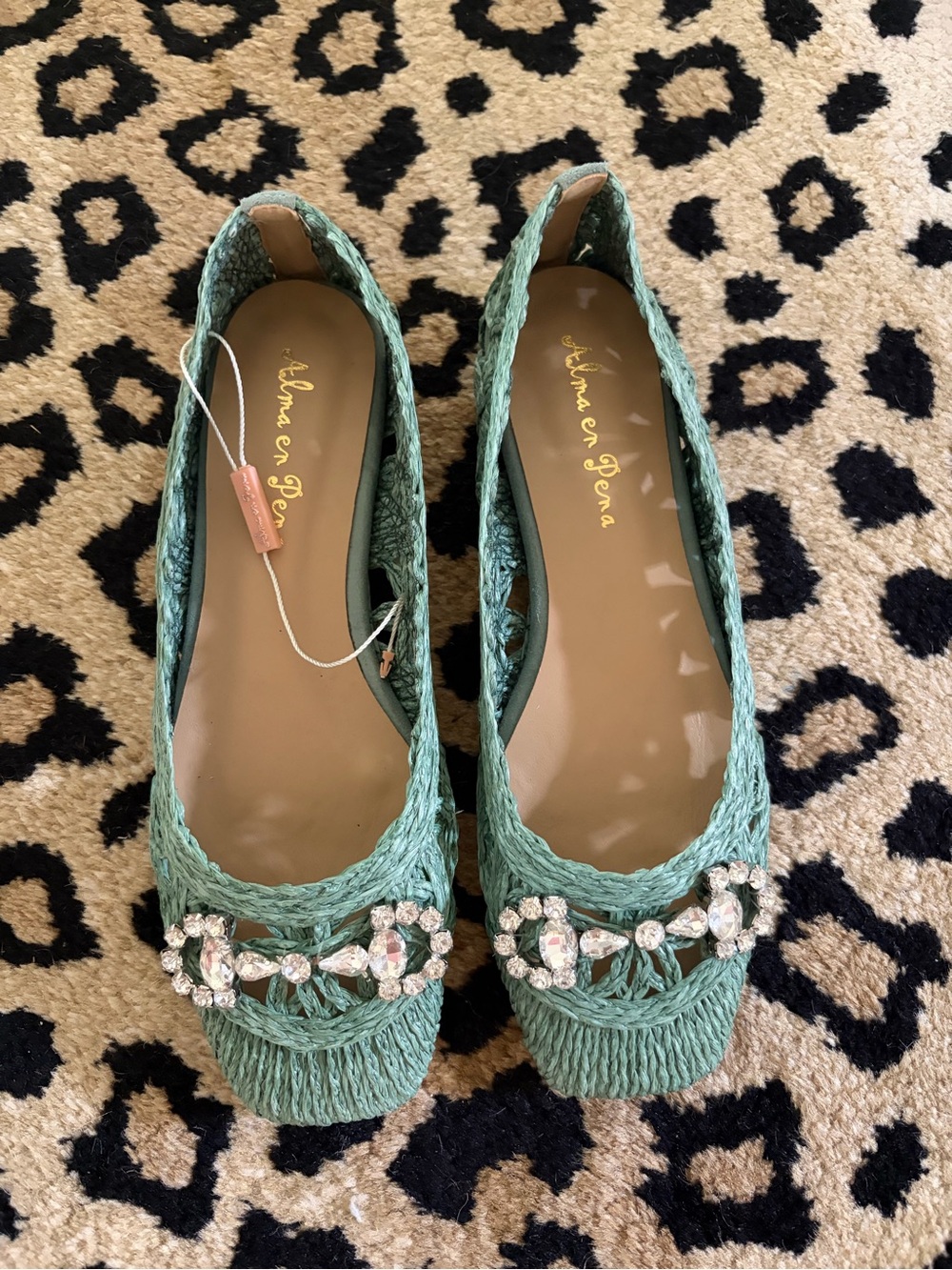 Teal Braided Flats with Crystal Accent